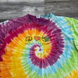 Vintage Peace Love Cool Gator Crocodile Tie Dye Mens XL Psychedelic T-Shirt 90s
